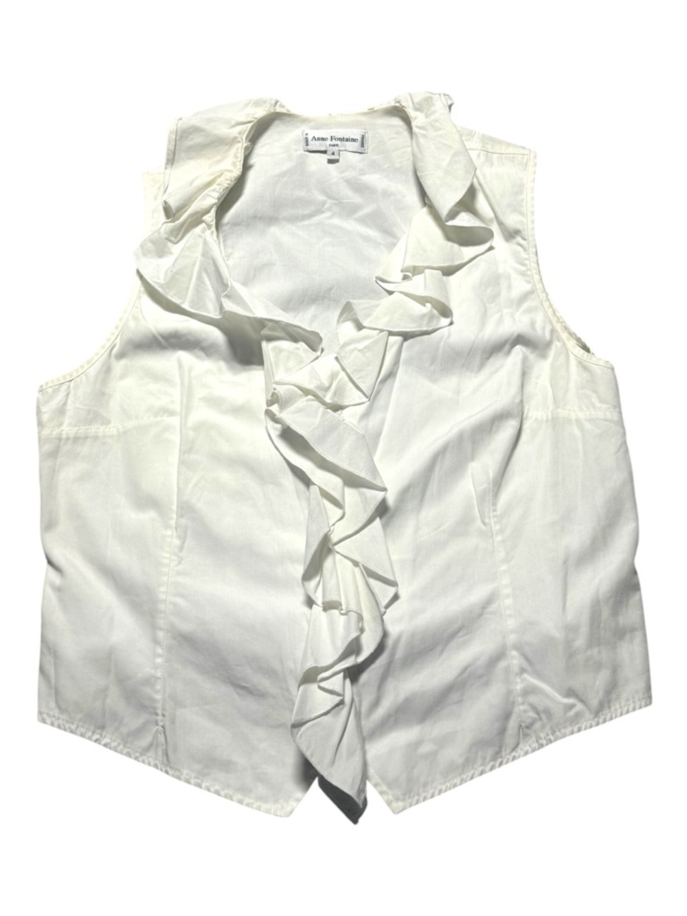 Anne Fontaine White Ruffled Sleeveless Blouse